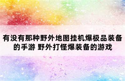 有没有那种野外地图挂机爆极品装备的手游 野外打怪爆装备的游戏